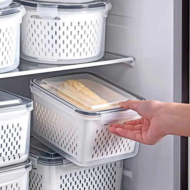 FreshGuard Pro: Sealed Drain Basket Storage for Fruits and Vegetables